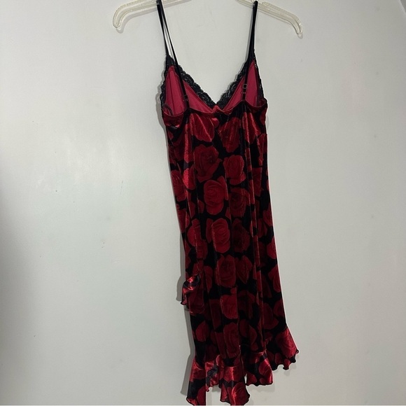 Vintage Hot Kiss red velvet mini dress whimsigoth roses lace lingerie V Day Y2K - Picture 9 of 12